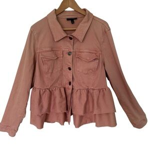 Lane Bryant Pink Ruffled Jean Denim Jacket Size 18 Feminine Cottage Romantic